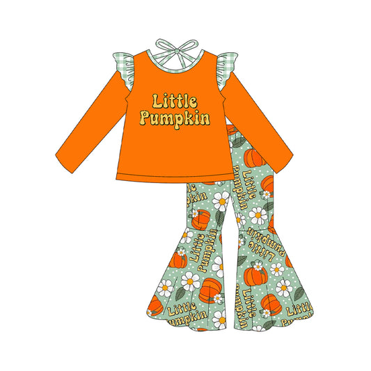 Preorder GLP2584 Little Pumpkin Flower Orange Ruffle Long Sleeve Pants Set Girls 202507