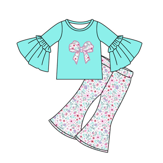 Preorder GLP2593 Bow Floral Ruffle Long Sleeve Pants Girls Set 202507