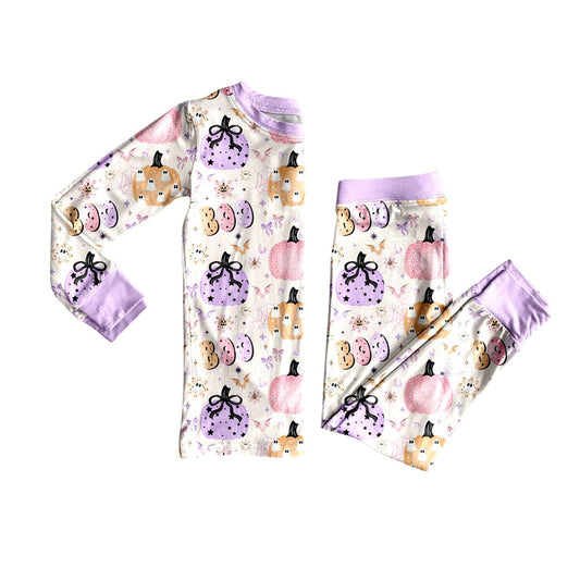 Preorder GLP2622 Halloween BOO Purple Long Sleeve Pants Girls Pajamas Set 202507