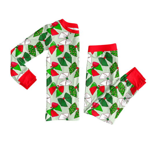 Preorder GLP2631 Christmas Bows Long Sleeve Pants Girls Pajamas Set 202507