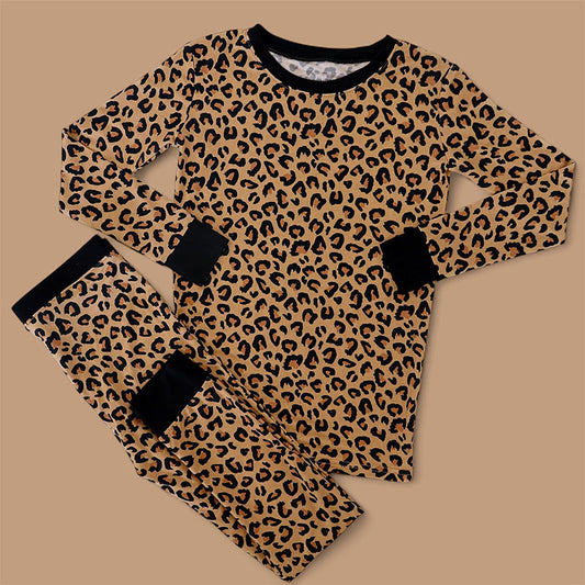 Preorder GLP2638 Leopard O-Neck Long Sleeve Pants Girls Pajamas Set 202507