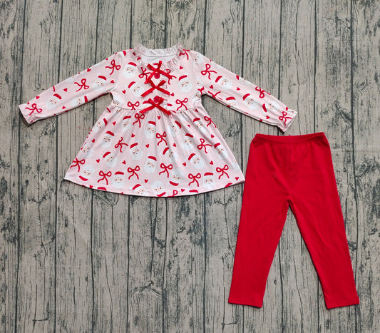 Preorder GLP2642 Christmas Claus Pink Ruffle Long Sleeve Red Pants Girls Set 202508
