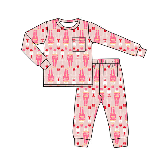 Preorder GLP2644 Sibling Christmas Nutcrackers Pink Long Sleeve Pants Girls Pajamas Set 202507