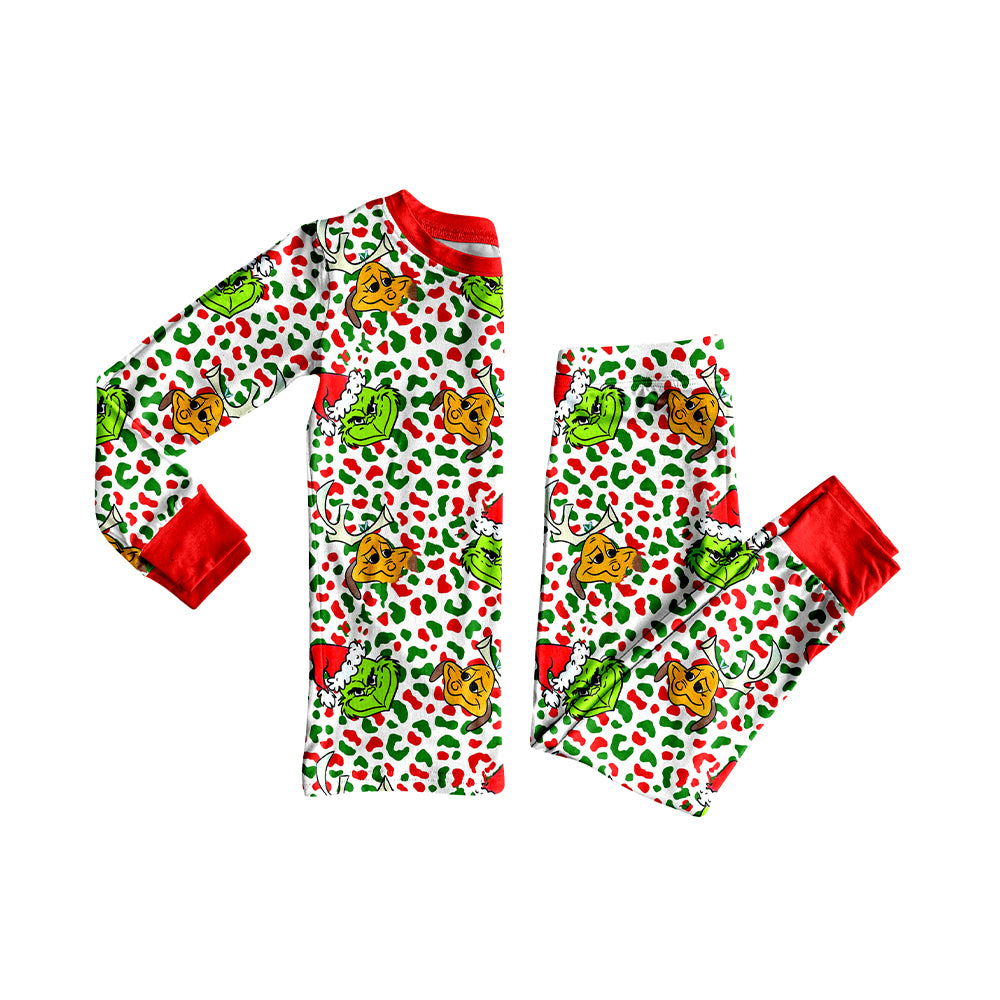 Preorder GLP2661 Christmas Grinch Leopard Tree Red Long Sleeve Pants Girls Set 202507