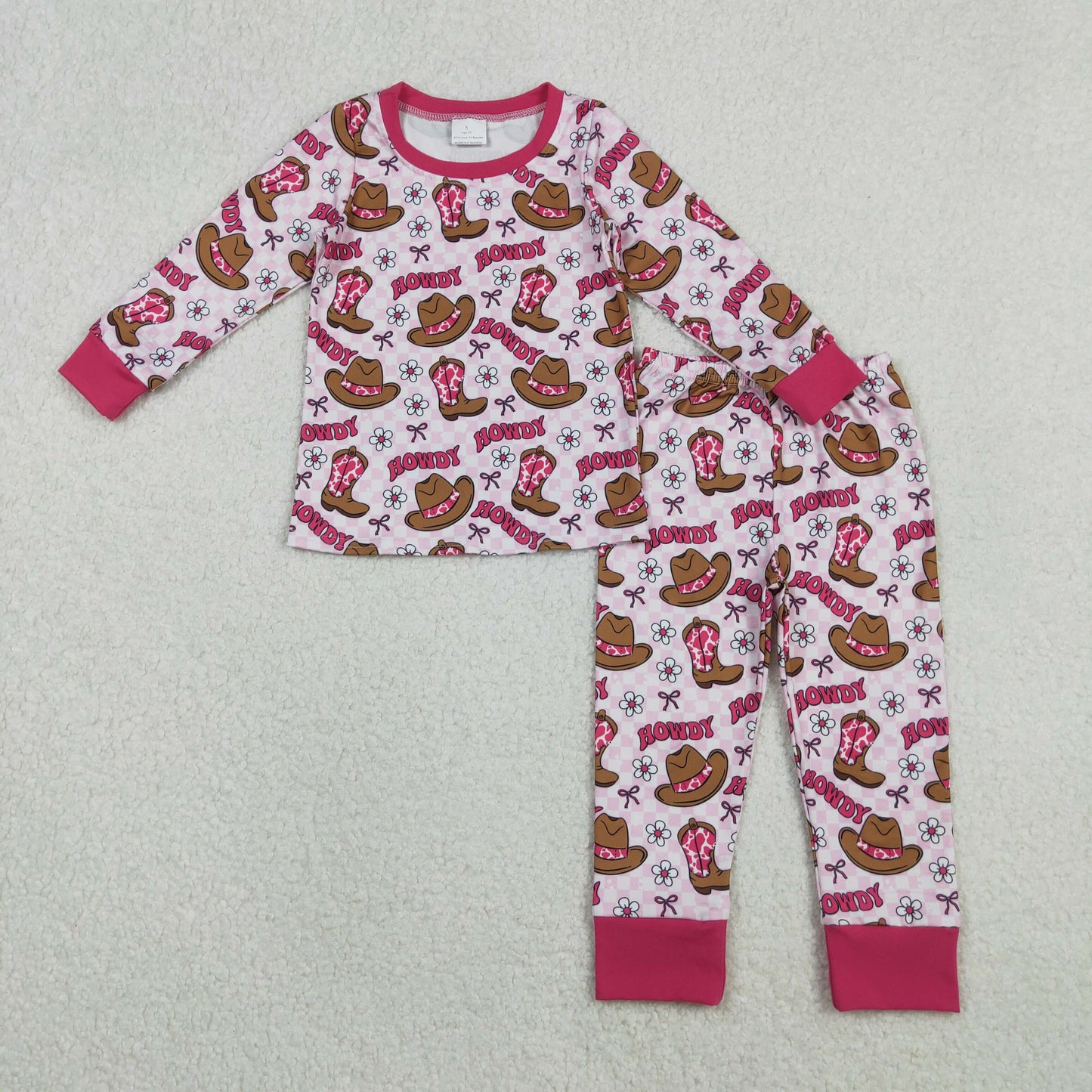 GLP2664 Howdy Flower Cowgirl Rose Red Long Sleeve Pants Girls Set 202511 RTS