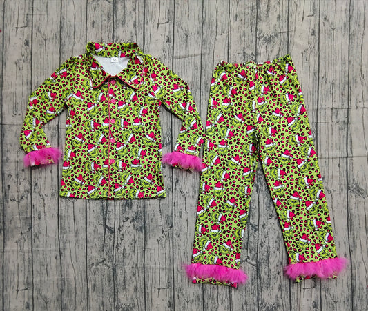 NO MOQ Preorder GLP2670 Adult Female Christmas Grinch Rose Red Plush Leopard Green Long Sleeve Pants Pajamas Sets 202509