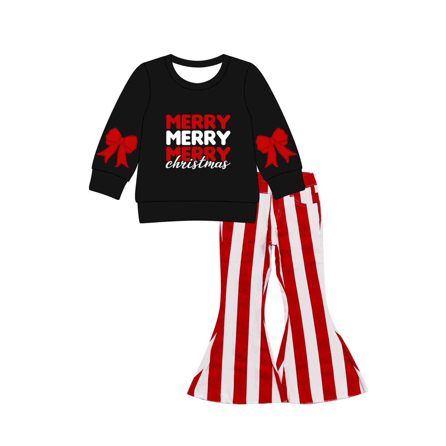 Preorder GLP2703 Merry Christmas Black Long Sleeve Denim Pants Girls Set 202508