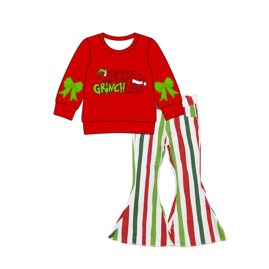 Preorder GLP2704 Merry Christmas Red Long Sleeve Denim Pants Girls Set 202508