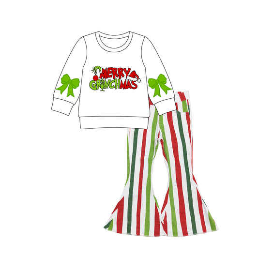 Preorder GLP2705 Merry Christmas White Long Sleeve Denim Pants Girls Set 202508