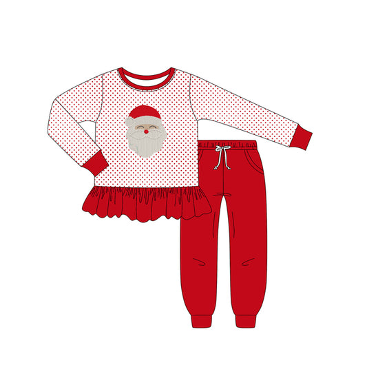 Preorder GLP2708 Christmas Santa Claus Red Ruffle Long Sleeve Pants Girls Set 202508