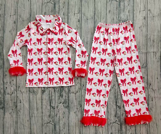 Preorder GLP2715 Adult Female Christmas Santa Claus Red Plush Long Sleeve Pants Pajamas Sets 202508
