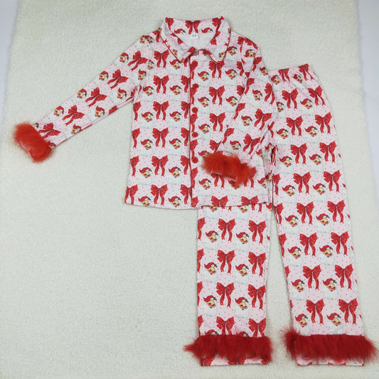 GLP2715 Adult Female Christmas Santa Claus Red Plush Long Sleeve Pants Pajamas Sets 202509 RTS