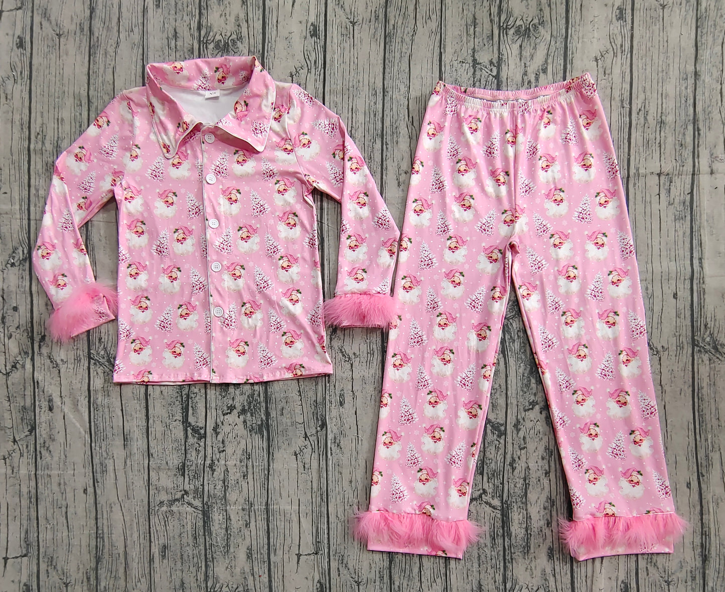 GLP2718 Adult Female Christmas Santa Claus Pink Plush Long Sleeve Pants Pajamas Sets 202510 RTS