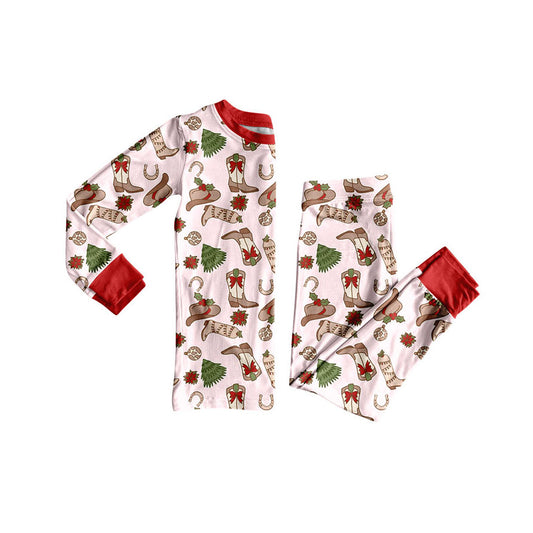 Preorder GLP2729 Christmas Santa Tree Boots Hat Pink Long Sleeve Pants Girls  Set 202508