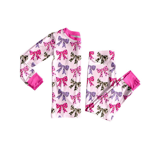 Preorder GLP2730 Bows Pattern Rose Red Long Sleeve Pants Girls  Set 202508