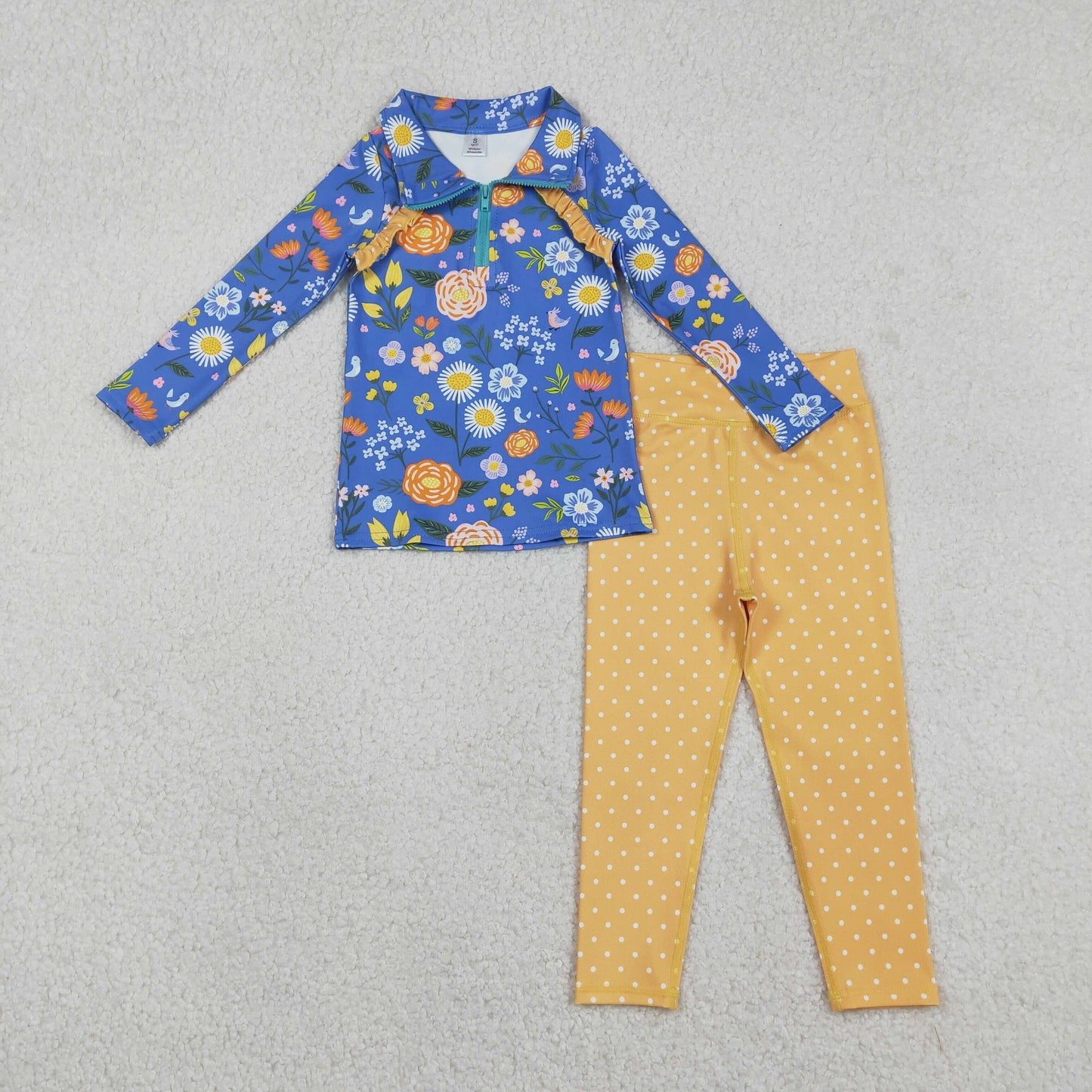 GLP2736 Flower Blue Long Sleeve Orange Dots Pants Girls Yoga Sets 202512 RTS