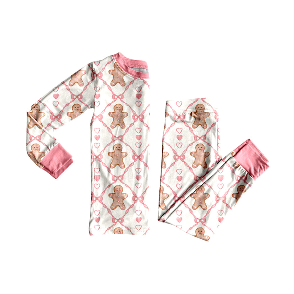 Preorder GLP2737 Christmas Gingerbread Man Pink Long Sleeve Pants Girls Pajamas Set 202508