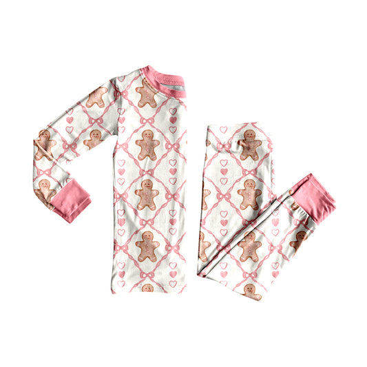 Preorder GLP2737 Christmas Gingerbread Man Pink Long Sleeve Pants Girls Pajamas Set 202508