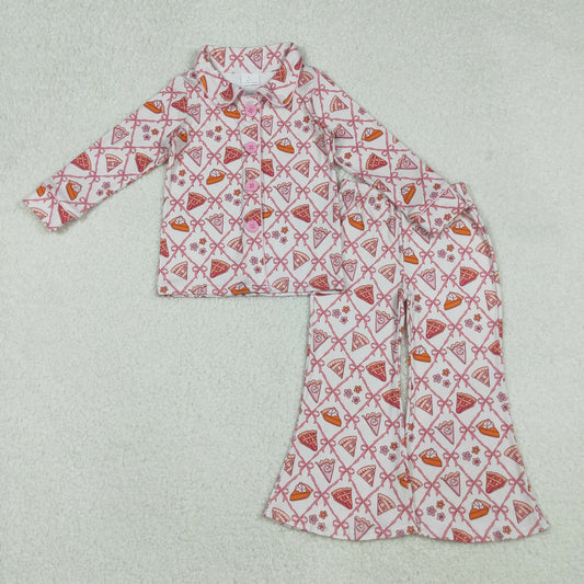 GLP2738 Christmas Pink Polo Button Long Sleeve Pants Girls Pajamas Set 202509 RTS