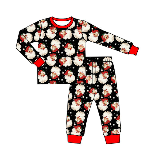 Preorder GLP2753 Christmas Santa Claus Star Red Black Long Sleeve Pants Girls Pajamas Set 202508