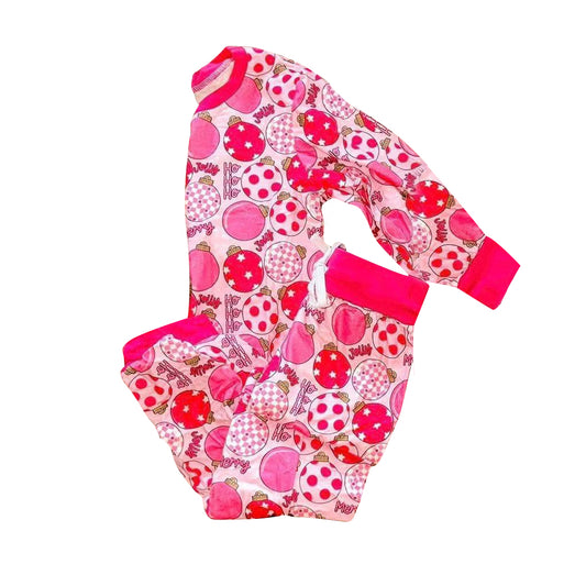 Preorder GLP2755 Christmas hohoho Light Ball Rose Red Long Sleeve Pants Girls Pajamas Set 202508