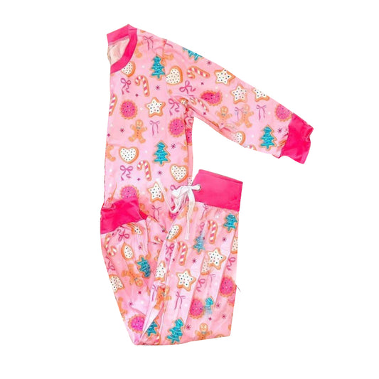 Preorder GLP2756 Christmas Gingerbread Man Candy Cane Bows Rose Red Long Sleeve Pants Girls Pajamas Set 202508