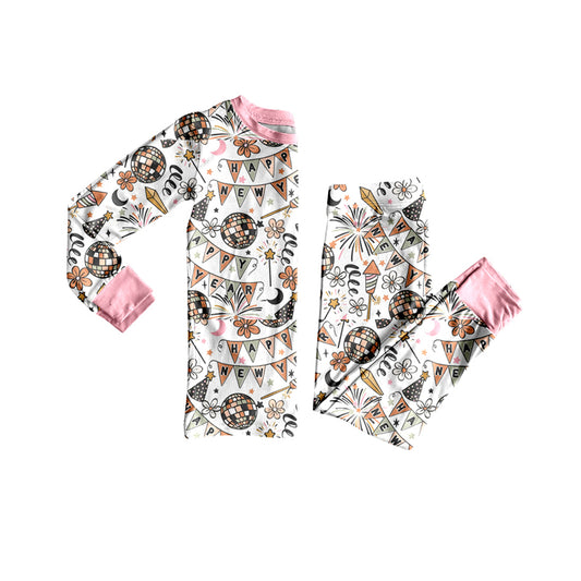 Preorder GLP2759 Happy New Year Long Sleeve Pants Girls Pajamas Set 202508