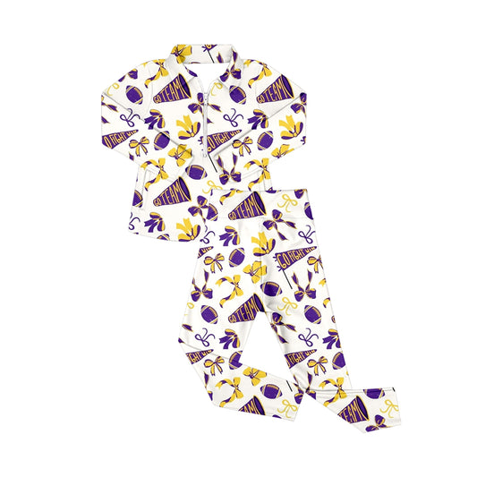 preorder GLP2762 Go Team Zipper Collar Purple White Long Sleeve Pants Girls Yoga Sets 202508