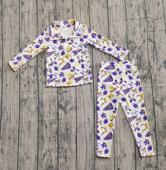 NO MOQ preorder GLP2762 Go Team Football Zipper Collar Long Sleeve Pants Girls Yoga Sets 202509