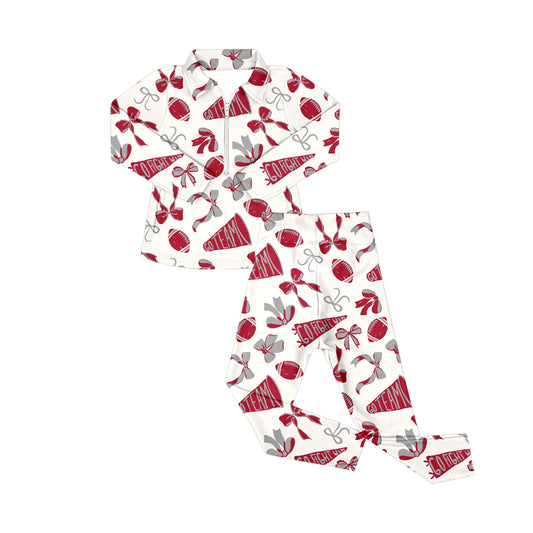 preorder GLP2763 Go Team Zipper Collar Red White Long Sleeve Pants Girls Yoga Sets 202508