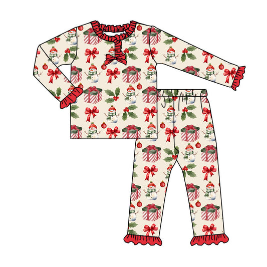 Preorder GLP2773 Christmas Gifts Red Ruffle Long Sleeve Pants Girls Pajamas Set 202508