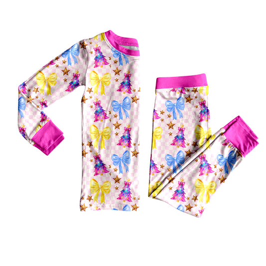 MOQ 8 Preorder GLP2806 Christmas Tree Rose Red Long Sleeve Pants Girls Pajamas Set 202509