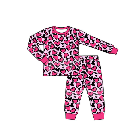 MOQ 8 Preorder GLP2825  Valentine's Day Rose Red Long Sleeve Pants Girls Pajamas Set 202509