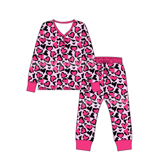 MOQ 8 Preorder GLP2826 Adult Female  Valentine's Day Rose Red Long Sleeve Pants Pajamas Sets 202509