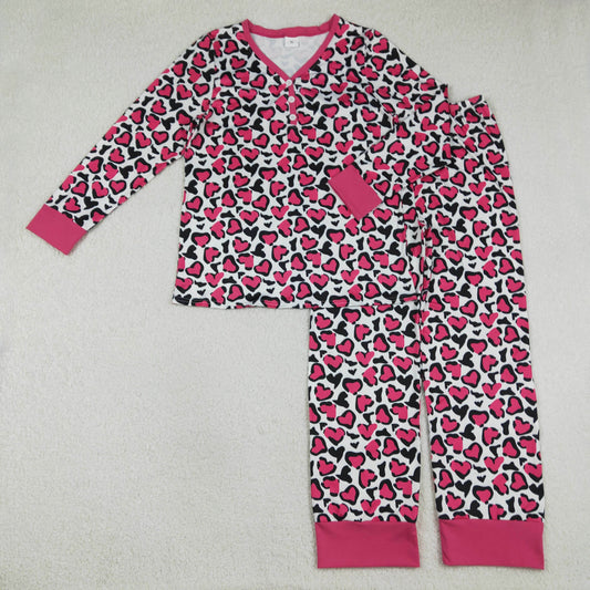 GLP2826 Adult Female  Valentine's Day Rose Red Long Sleeve Pants Pajamas Sets 202601 RTS