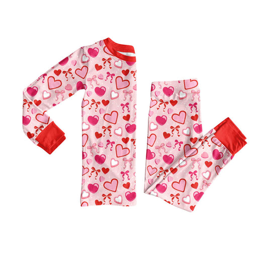 MOQ 8 Preorder GLP2841 Valentine's Day Love Bows Red Long Sleeve Pants Girls Pajamas Set 202509
