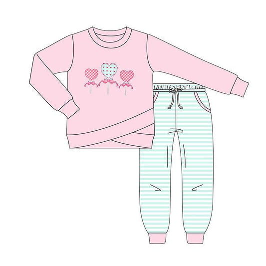 MOQ 8 Preorder GLP2849 Valentine's Day Love Pink Long Sleeve Pants Girls Set 202509