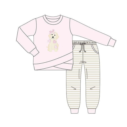 MOQ 8 Preorder GLP2850 Valentine's Day Cute Puppy Pink Long Sleeve Pants Girls Set 202509
