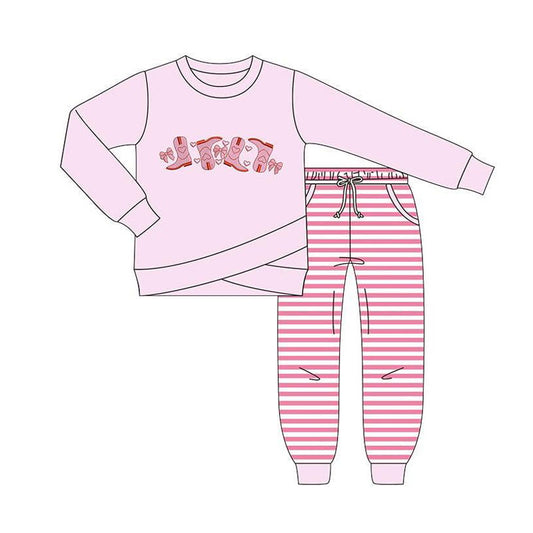 MOQ 8 Preorder GLP2851 Valentine's Day Love Bows Boots Pink Long Sleeve Pants Girls Set 202509