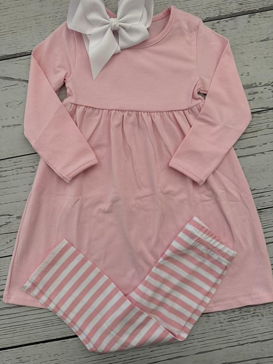 MOQ 8 Preorder GLP2861 Pink Long Sleeve Stripe Pants Girls Set 202509