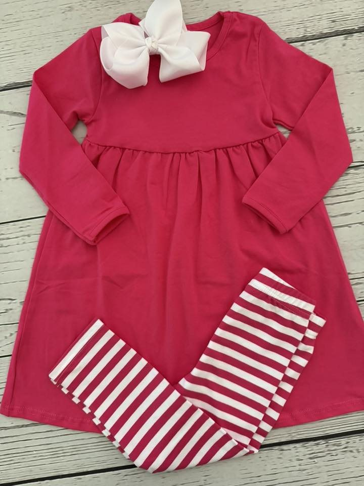 MOQ 8 Preorder GLP2863 Rose Red Long Sleeve Stripe Pants Girls Set 202509