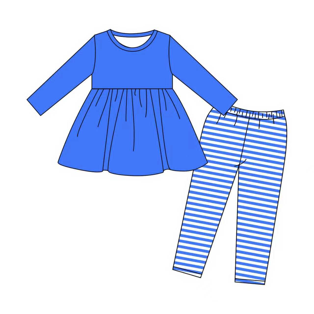 MOQ 8 Preorder GLP2865 Blue Long Sleeve Stripe Pants Girls Set 202509