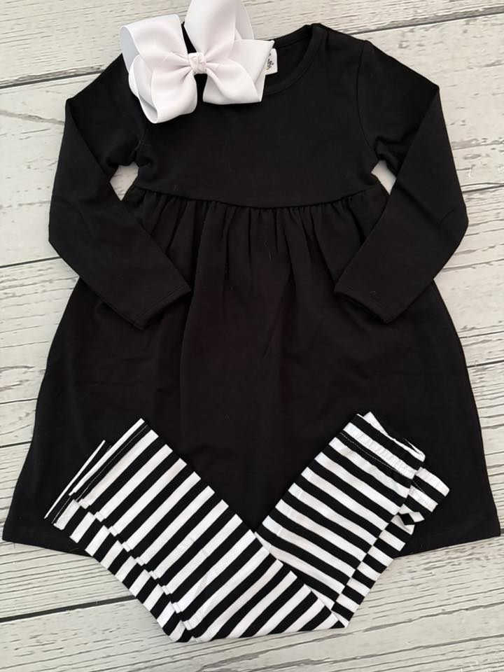 MOQ 8 Preorder GLP2867 Black Long Sleeve Stripe Pants Girls Set 202509