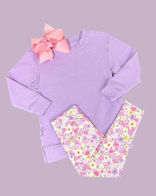 MOQ 8 Preorder GLP2874 Purple Long Sleeve Flower Leggings Pant Girls Set 202509