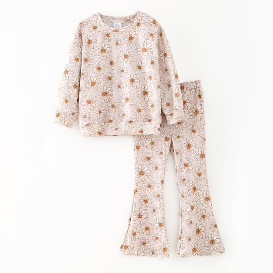 MOQ 8 Preorder GLP2877 Flower Long Sleeve Bell Bottom Pants Girls Set 202509