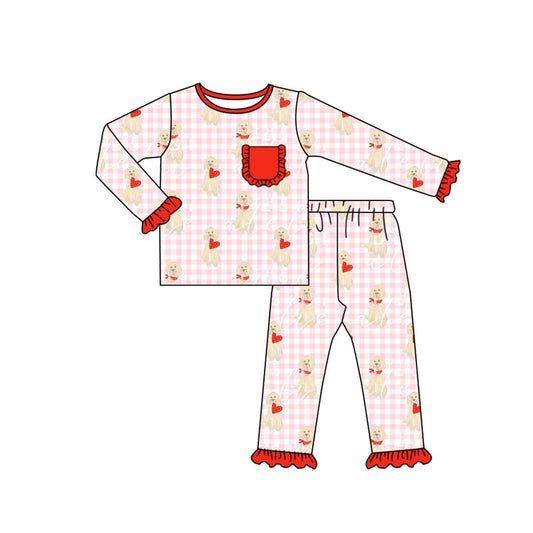 MOQ 8 Preorder GLP2880 Valentine's Day Puppy Love Pocket Long Sleeve Pants Girls Set 202509