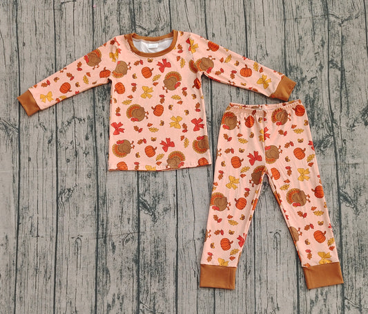 GLP2883-XS-3XL Thanksgiving Pumpkin Orange Brown Long Sleeve Pants Girls Set 202510 RTS