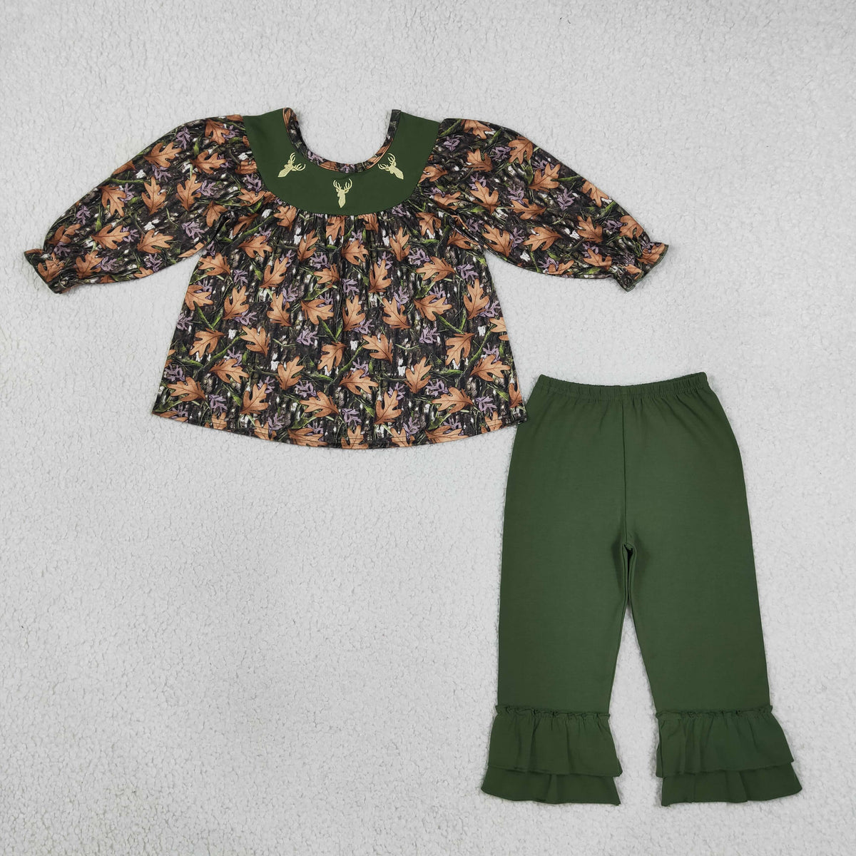 GLP2908 Embroidery Hunting Elk Army Green Girls Set