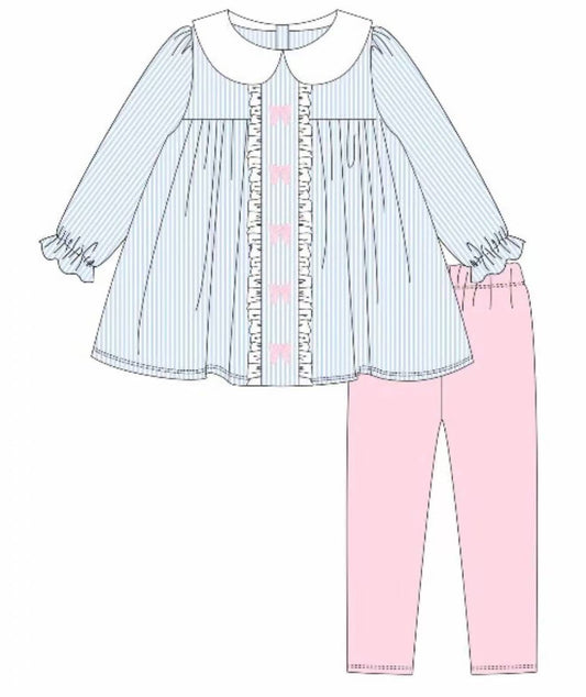 MOQ 8 Preorder GLP2908 Bows Doll Collar Stripe Long Sleeve Pants Girls Set 202509