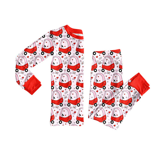 MOQ 8 Preorder GLP2913 Valentine‘s Day Love Car Long Sleeve Pants Girls Pajamas Set 202509